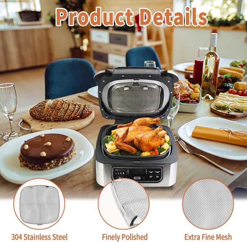 Swess Grill Grate and Replacement Splatter Shield for Ninja AG301 Foodi 5-in-1 Indoor Grill, Non-stick Grill Griddle and Stainless Steel Fine Mesh Splatter Screen for Ninja Foodi AG300, AG301C, AG302, AG400 - Image 4